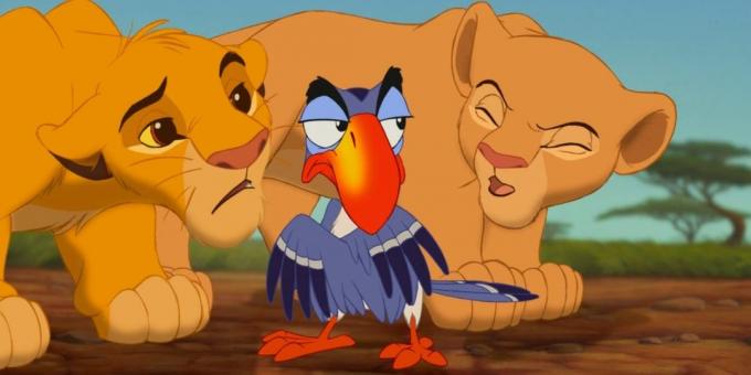 Cartoon "The Lion King": Zazu med sine sorte buskete øyebryn og virkelig latterlig lik Mr. Bean