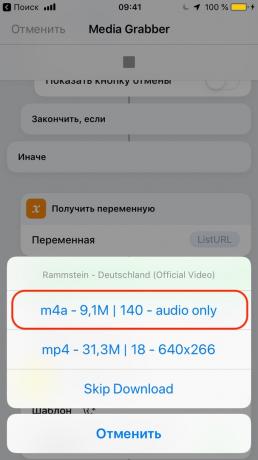 Hvordan laste ned musikk fra YouTube ved hjelp av iOS-app: Skriv inn m4a format