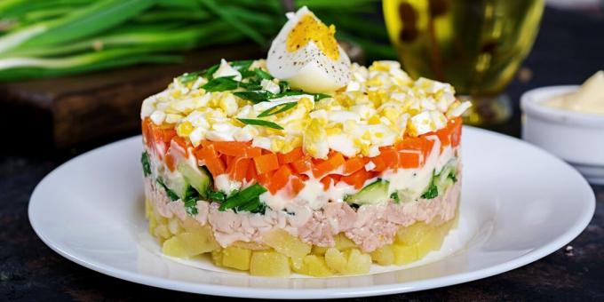 Salat med torskelever, grønnsaker og egg