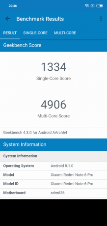 Oversikt Xiaomi redmi Note 6 Pro: Geekbench