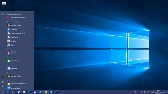 Hvordan øke hastigheten på Windows 10. Lesse på "Start" -menyen