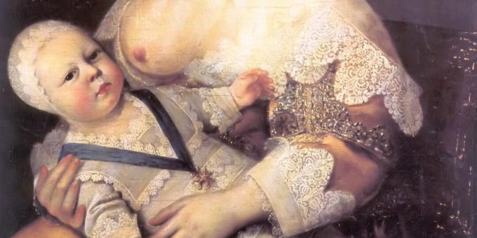 Barn i middelalderen: Louis XIV i armene til Lady Longe de la Girodiere sykepleier