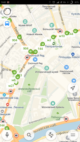 "Yandex. Kart "over byen: Søk kollektivtransport