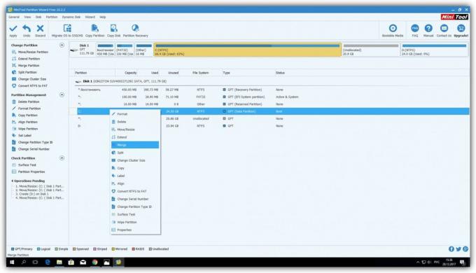 Hvordan kombinere disker i Windows ved hjelp MiniTool Partition Wizard