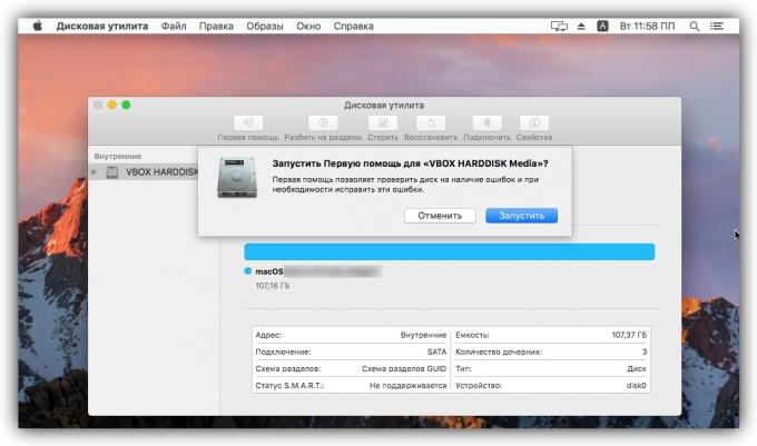 Hvordan sletter jeg en fil i MacOS: kjør "Disk Utility"