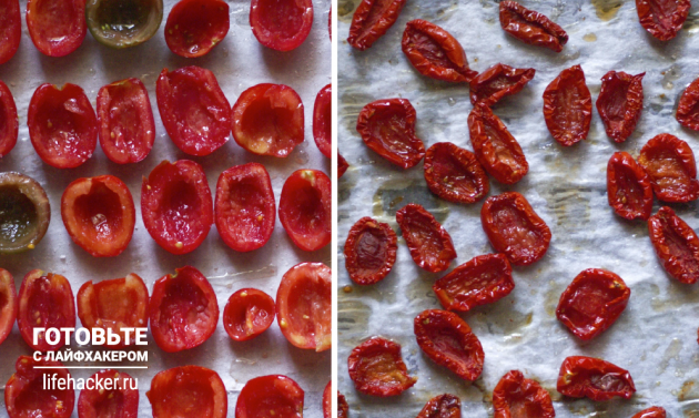 Hvordan lage soltørkede tomater hjemme: sett tomater i ovnen