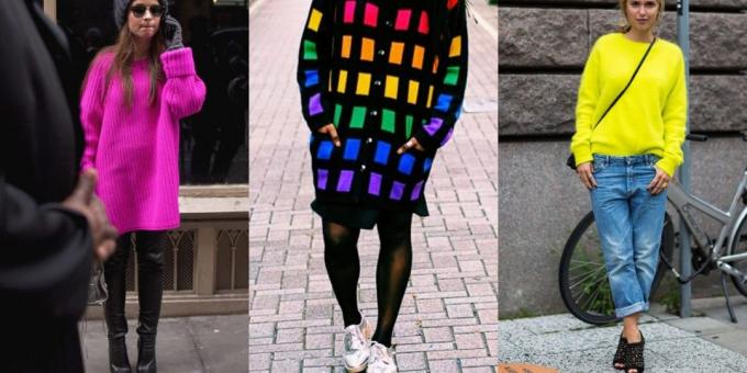 Fasjonable gensere og jakker, 2018-2019: en delikat neon