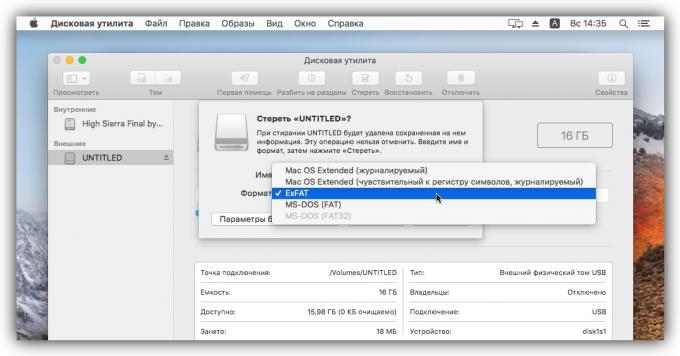 Velg exFAT, til flash-stasjonen er kompatibel med både MacOS og Windows