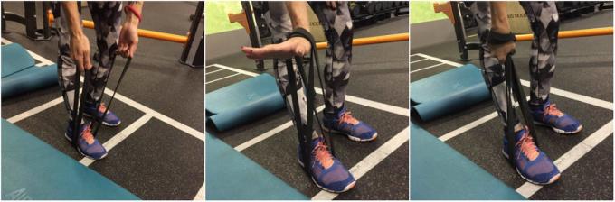 Øvelser med gummistrikk: Stretching trapezius muskler