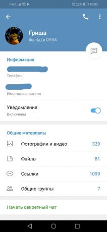 Endringer Telegram 5.0 for Android: Brukerprofil
