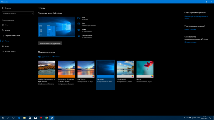 Hvordan du installerer temaer for Windows 10: Se "Innstillinger» → «Tilpasning» → «Temaer»