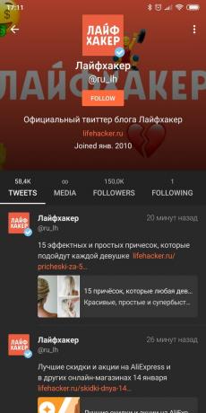 Søknad om tilgang til Twitter-konto på Android: Fenix ​​2