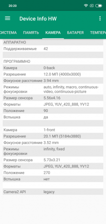 Oversikt Xiaomi redmi Note 6 Pro: kamerainformasjon